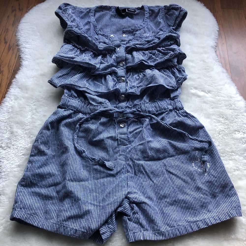 Baby Phat Blue & White Sripe ruffle Romper 6X